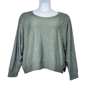 Chaser Womens Green Glitter Star Print Pullover Sweatshirt Size XL NWT